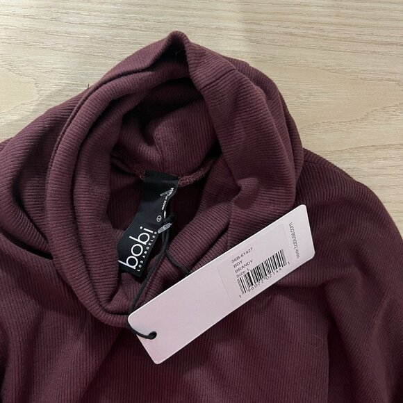 Bobi Ficus Ribbed Sweater Top Size Large Pullover Turtleneck Brandy Red Slit Hem - Picture 6 of 8